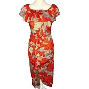 Red Carter Floral Print Midi Dress Size XS